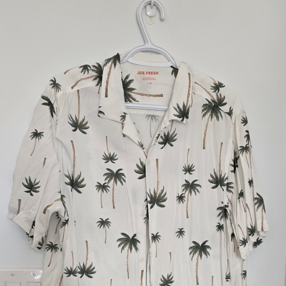 Joe Fresh White Palm Tree Men's Shirt | Large